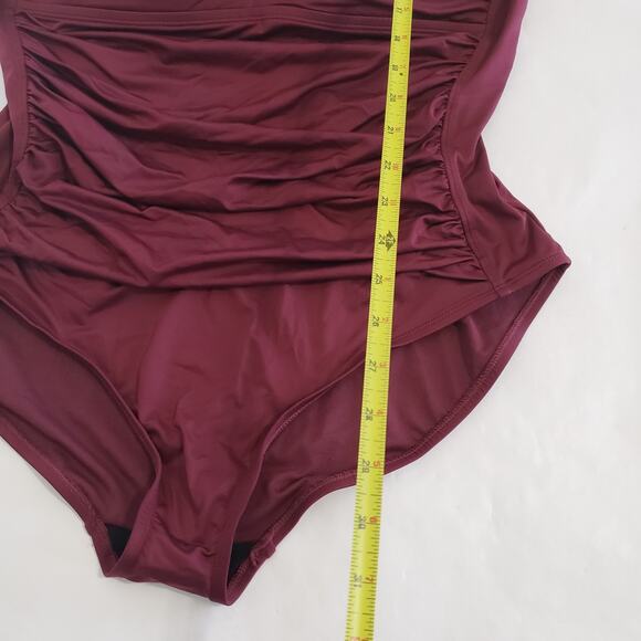 NEW!! Sonnet Shores Plus Size 22W Burgundy Ruched Front One Piece Swimsuit - Picture 9 of 12